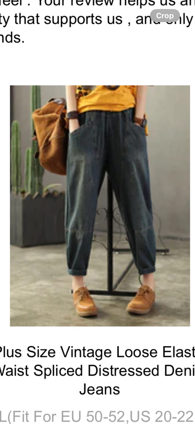 Customer photo review of Plus Size Vintage Loose Elastic Waist Spliced Distressed Denim Jeans
