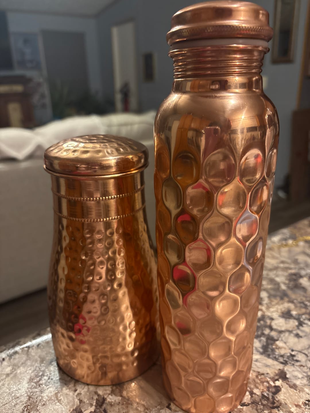 Customer photo review of Special Edition Diamond-Cut Honeycomb Copper Water Bottle | Textured Anti-Slip Grip