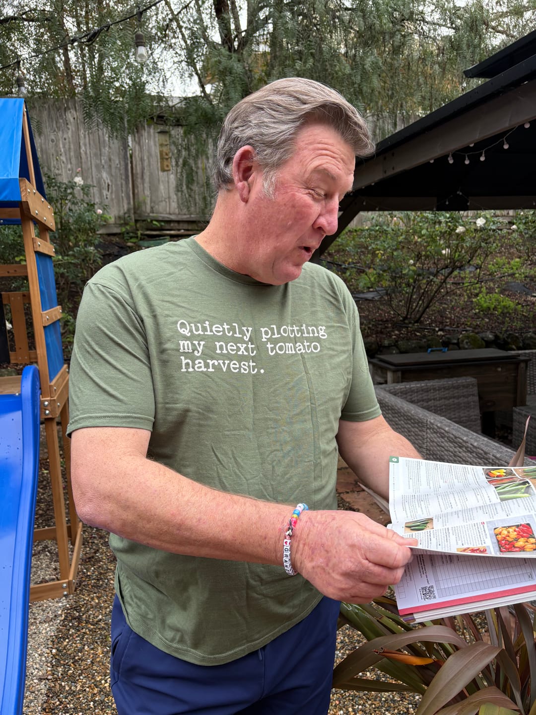 Customer photo review of Quietly Plotting Tomato Harvest T-Shirt