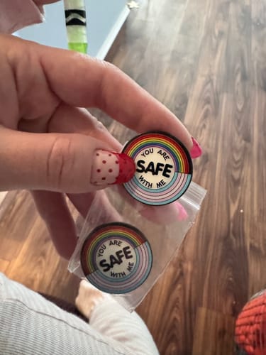 Customer photo review of You Are Safe With Me Pin