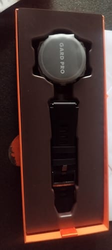 Customer's Gard Pro Ultra 3 smartwatch displayed in its original orange product box.