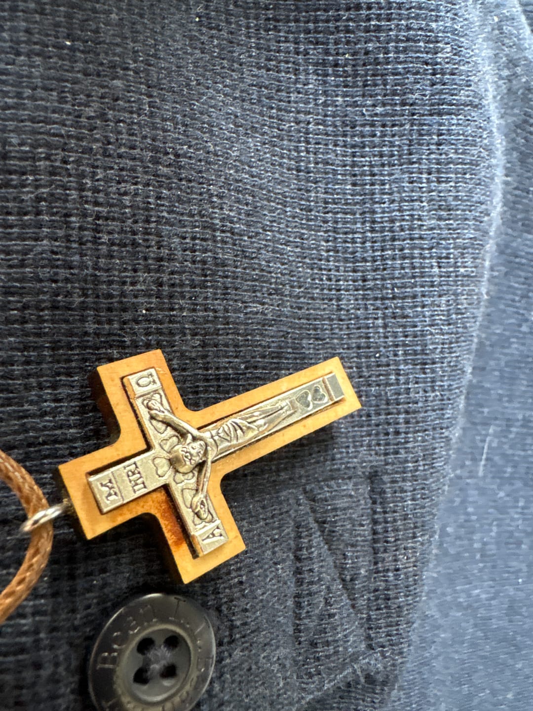 Customer photo review of Holy Land Olive Wood Pendant with Metal Crucifix