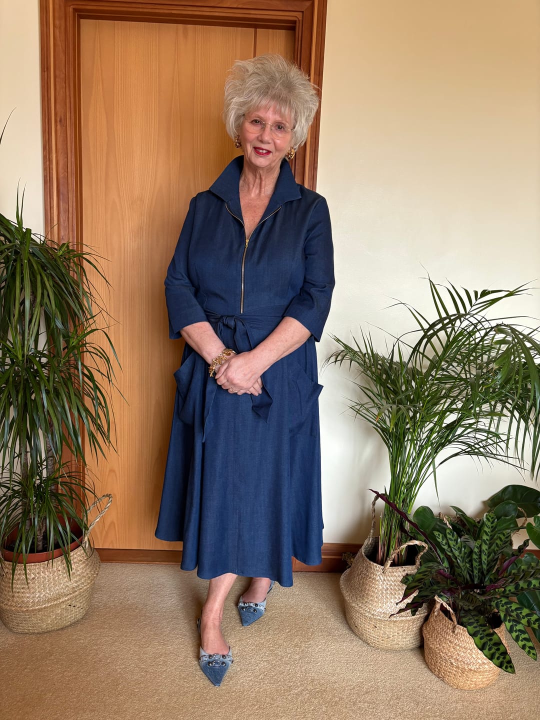 Customer photo review of Back in Stock - The 'Zip Pocket' Dress in Super Soft Denim