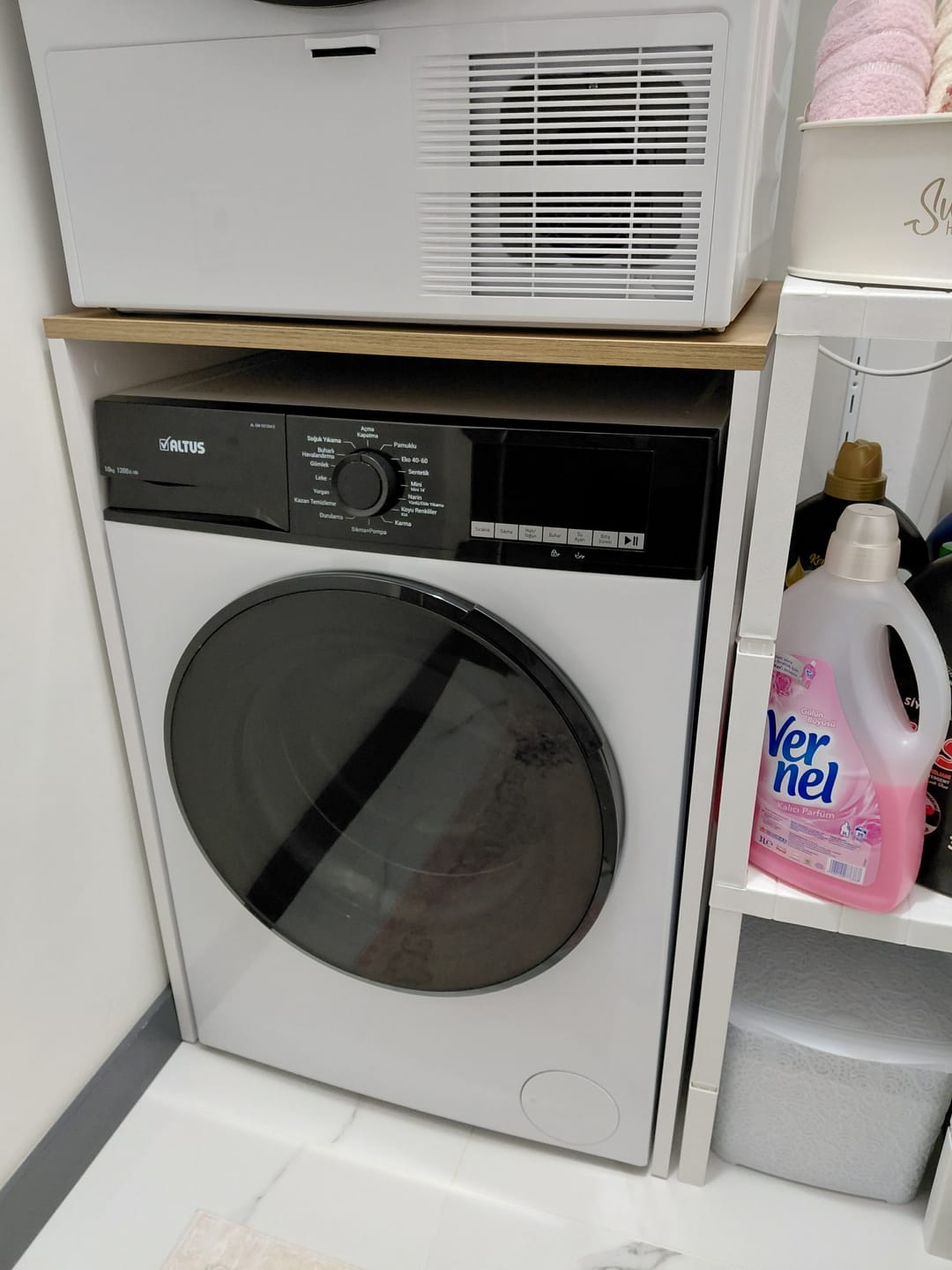 Customer photo review of Rani KD103 Çamaşır - Kurutma Makinesi Dolabı Kapaksız Beyaz - Sepet Ceviz