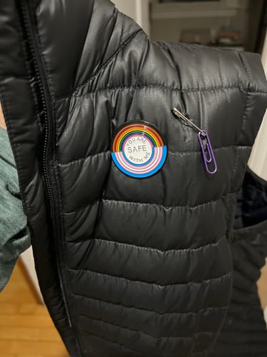 Customer photo review of You Are Safe With Me Pin