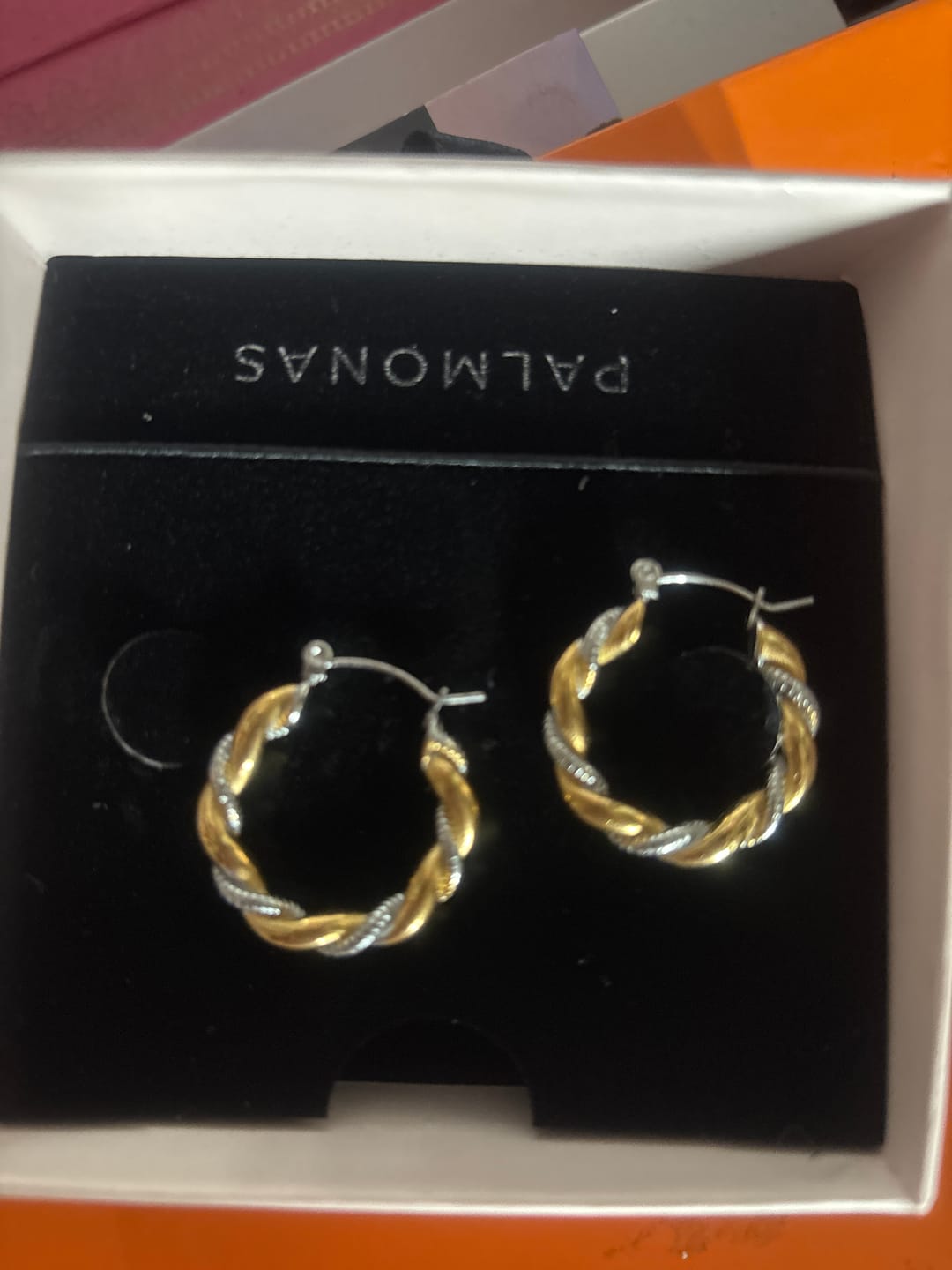 Customer photo review of Golden Silver Twisted Hoop Earrings
