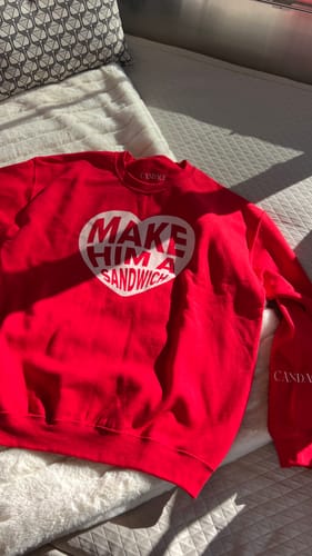 Customer photo review of Make Him A Sandwich V Day Crewneck
