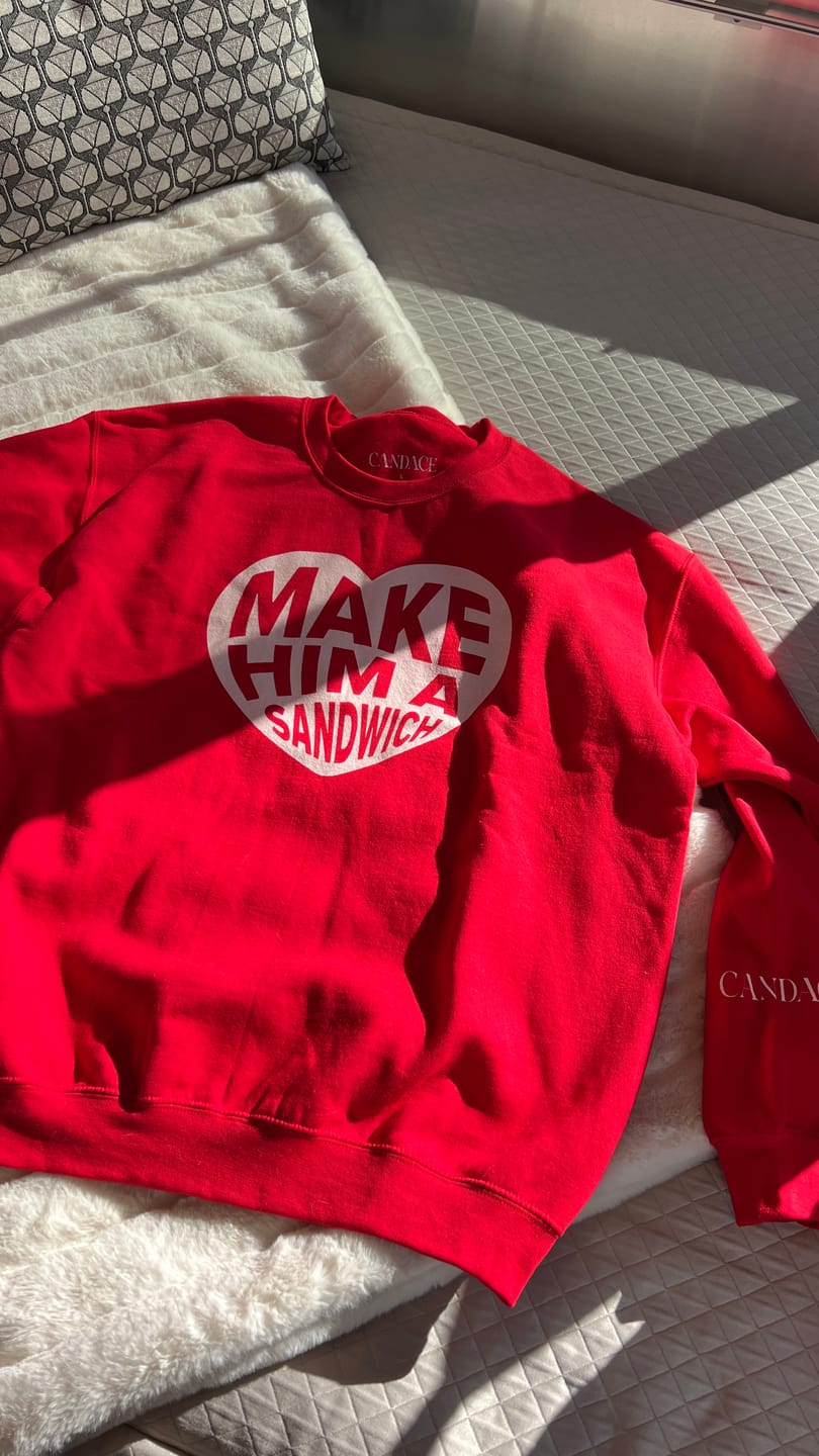 Customer photo review of Make Him A Sandwich V Day Crewneck
