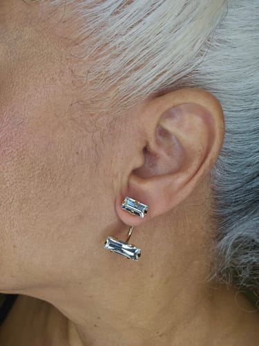 Customer photo review of Double or Nothing Rectangle Earrings