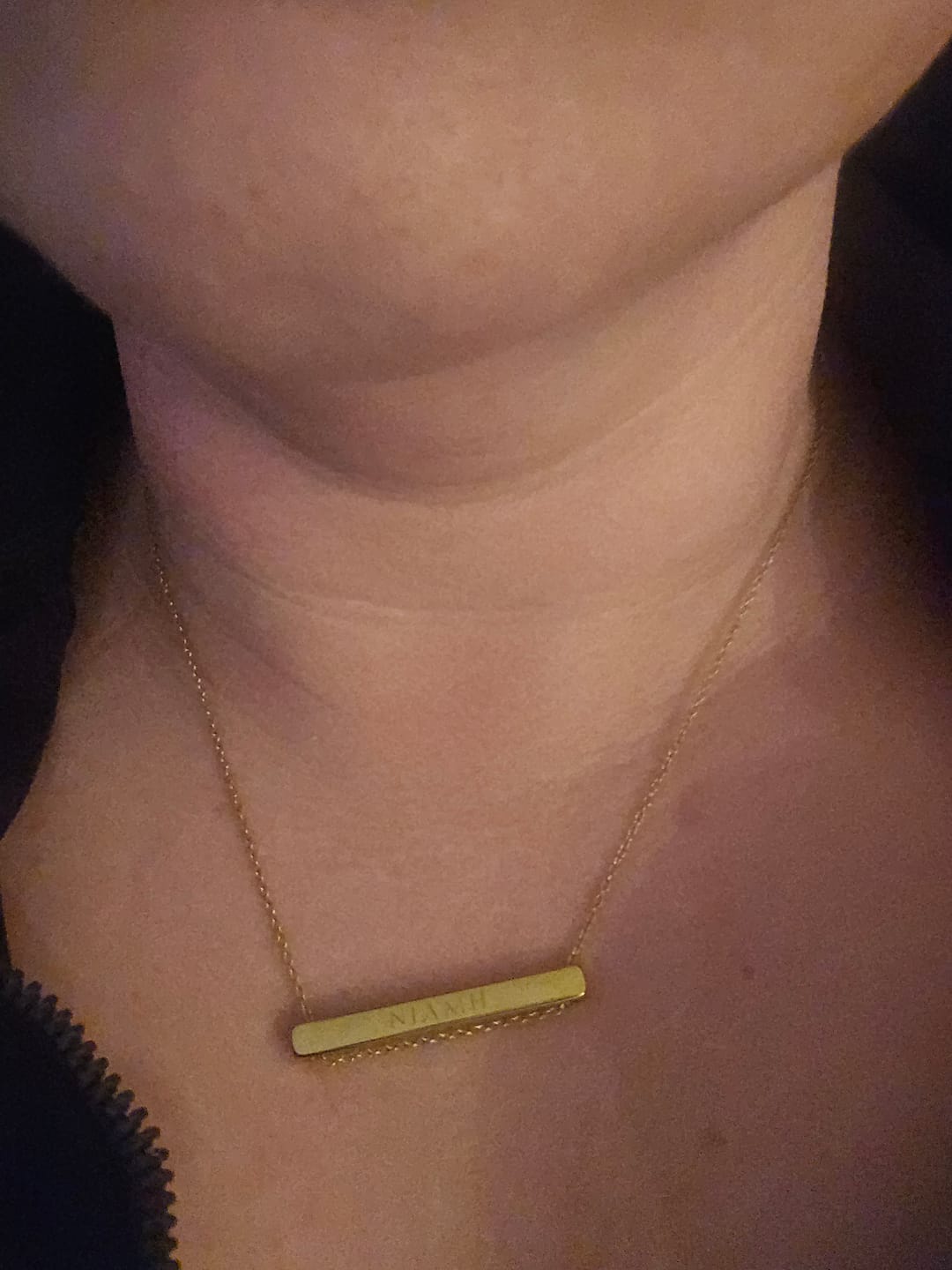 Customer photo review of 4cm Letter Bar Necklace in Gold Horizontal