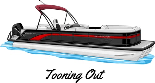 Customer's custom digital artwork of a black and red pontoon boat named 'Tooning Out'.