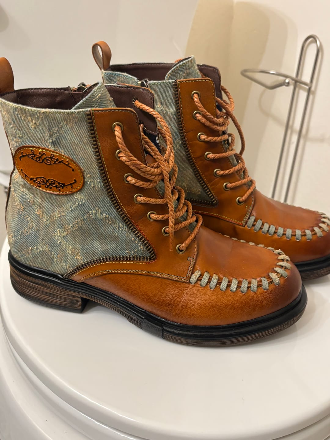 Customer photo review of Vintage Stitching Low Heel Ankle Boots