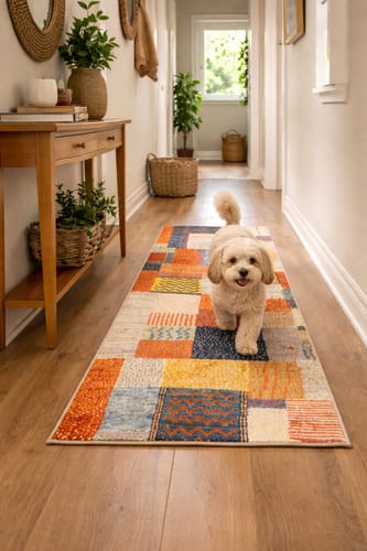 Customer photo review of Patchwork Multicolor Washable Rug