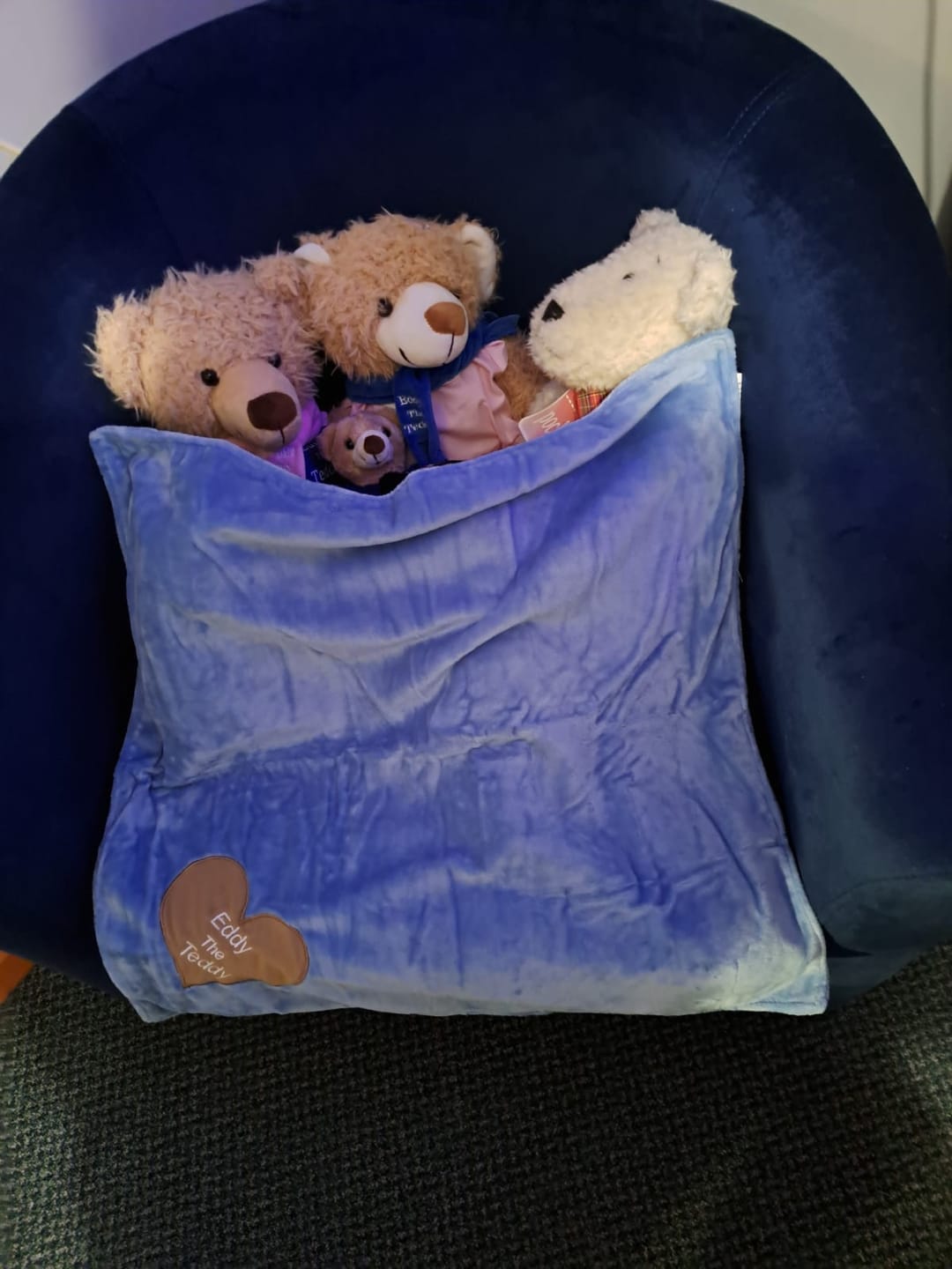 Customer photo review of Eddy The Teddy Snuggle Blanket