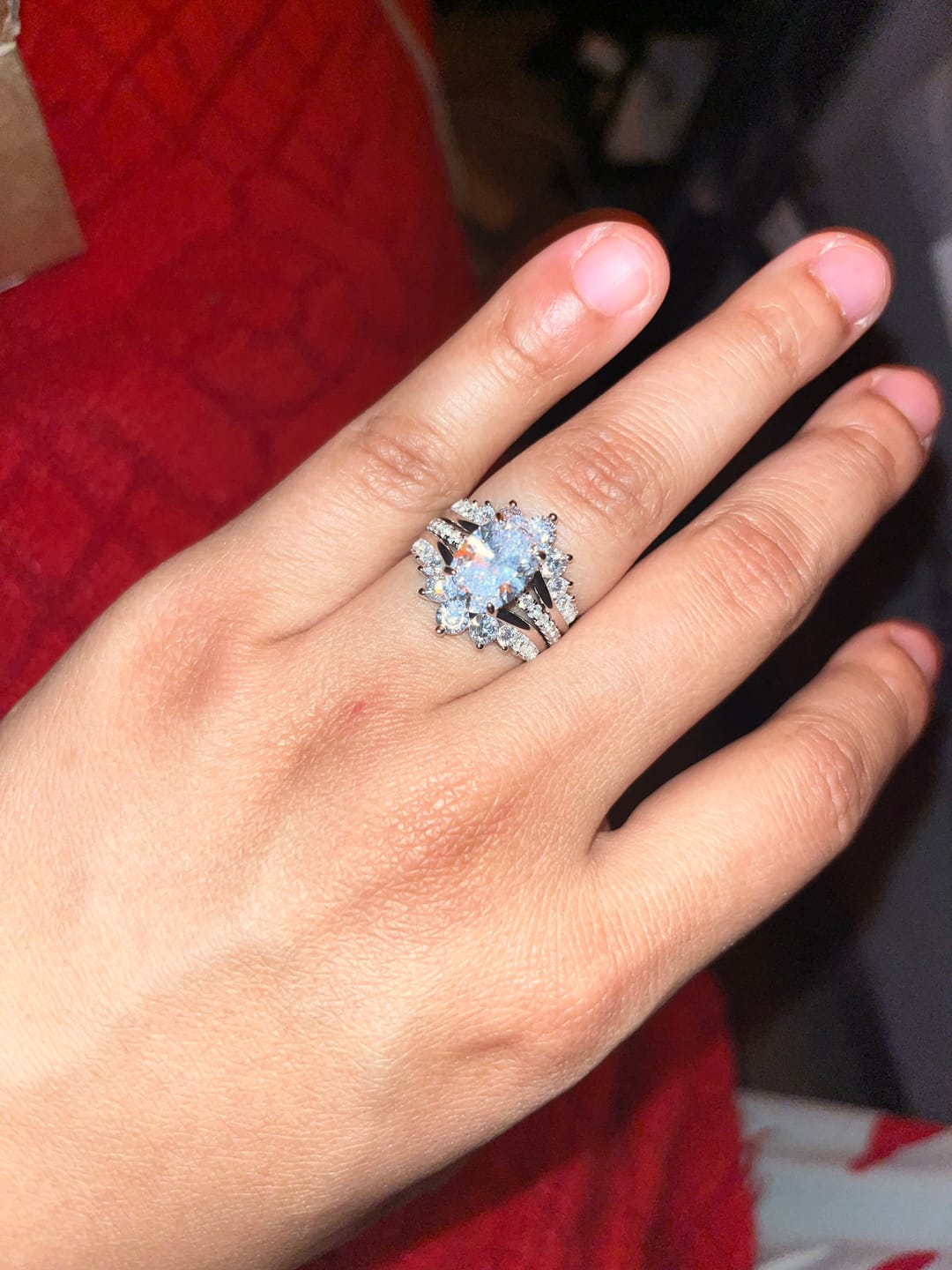 Customer photo review of Louily Exclusive 4.0Ct/5.0Ct Oval Cut Wedding Ring Set With Jacket Wedding Band