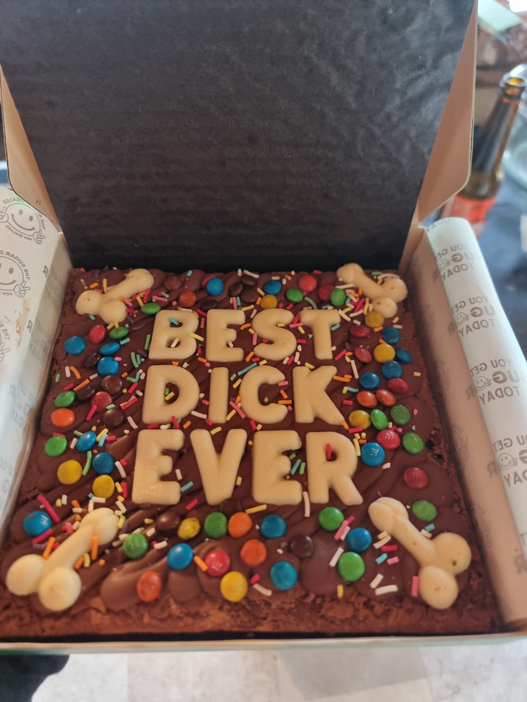 Customer photo review of Custom message dick brownie