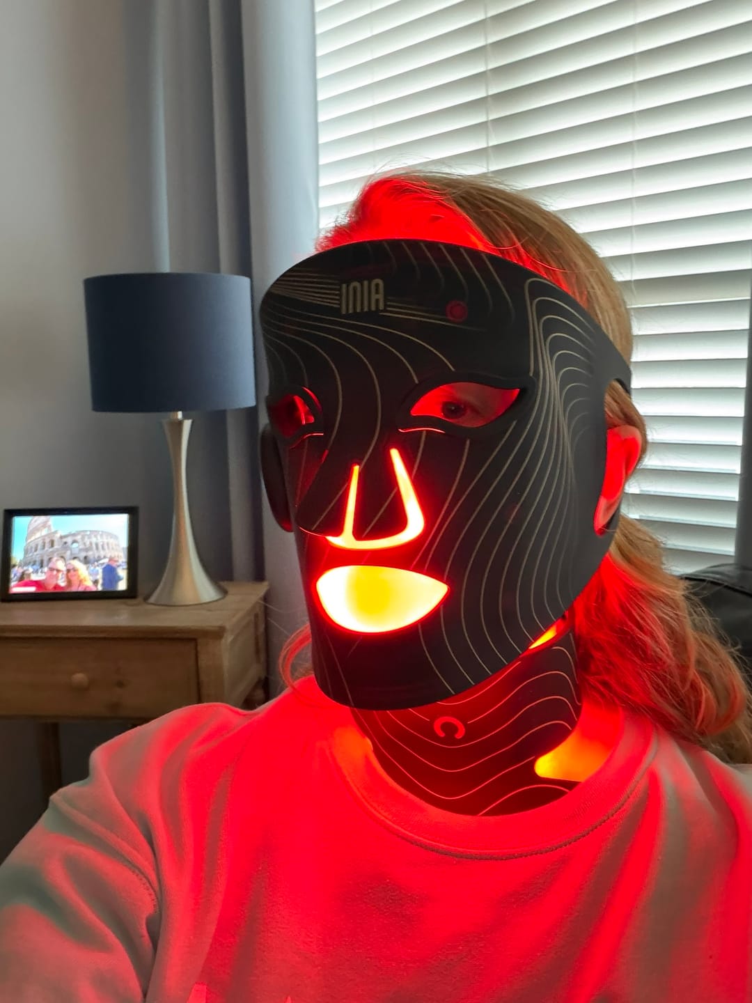 Customer photo review of INIA Red Light Therapy Set for Face, Neck, and Chest