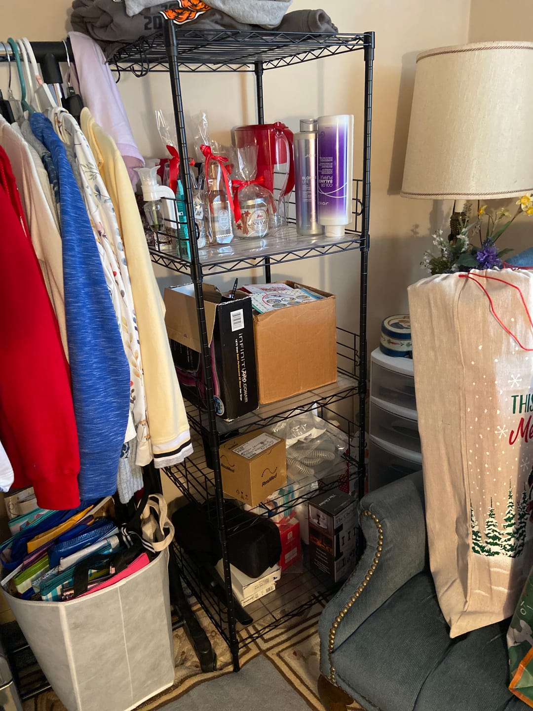 Customer photo review of Reibii 5-Tier 18.1" W Metal Wire Storage Shelving Unit, 330 LBS Capacity Adjustable Rack with Side Rails & Hanging Hooks, Multi-Scene Organizer for Kitchen Bathroom Pantry Garage Laundry Room