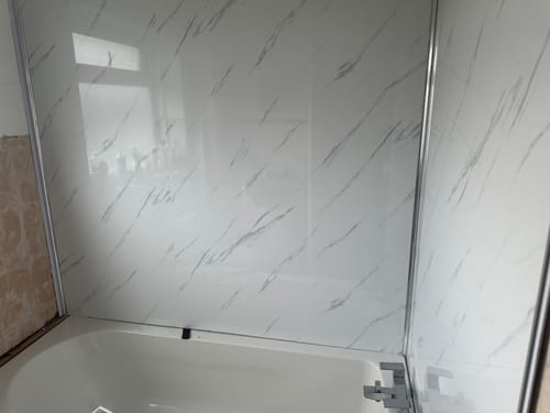 Customer photo review of Premium Carrara White Marble Gloss Shower Wall Panel – 1M x 2.4M