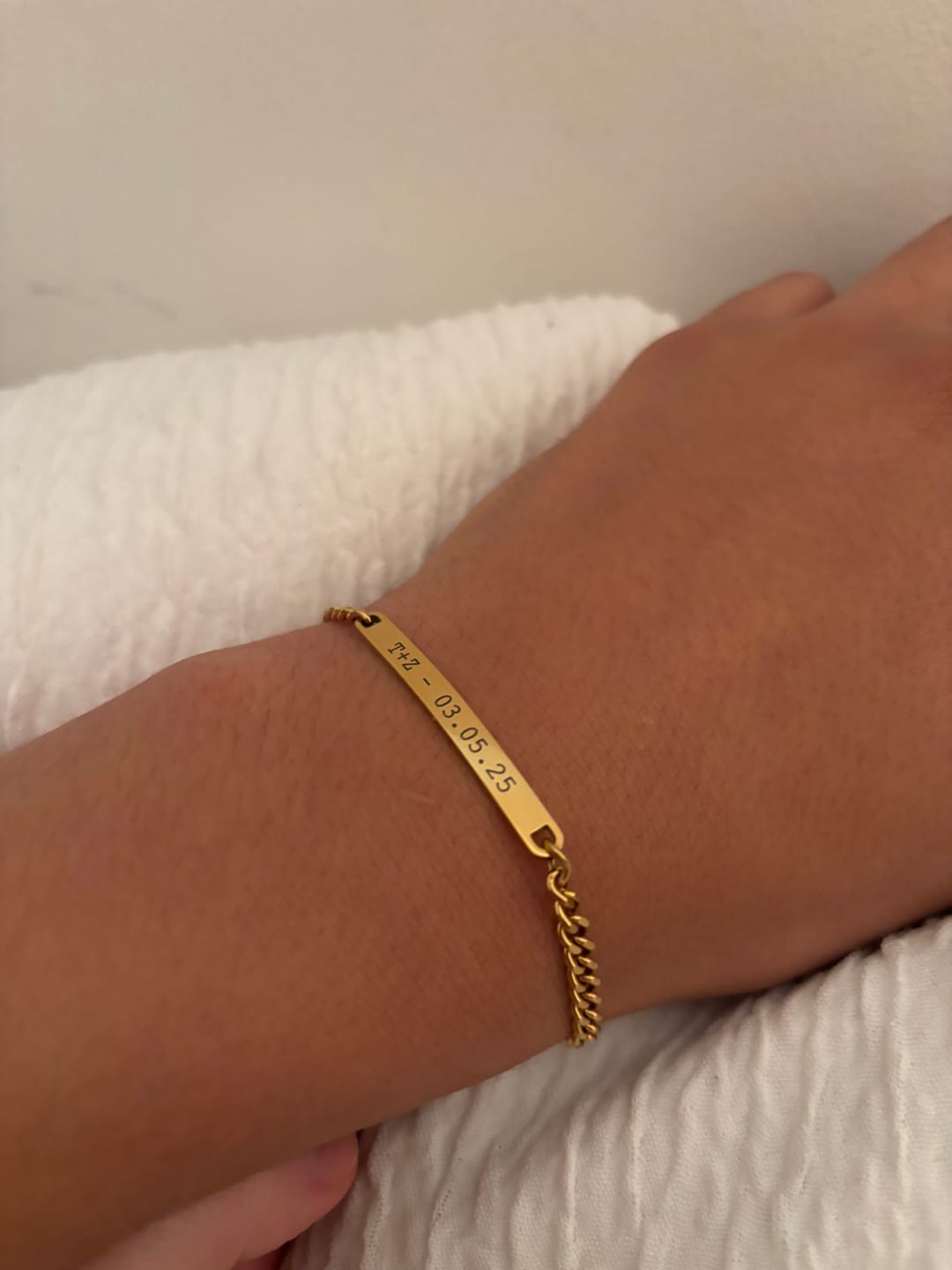 Customer photo review of Mens Gold Personalised Chain Bracelet