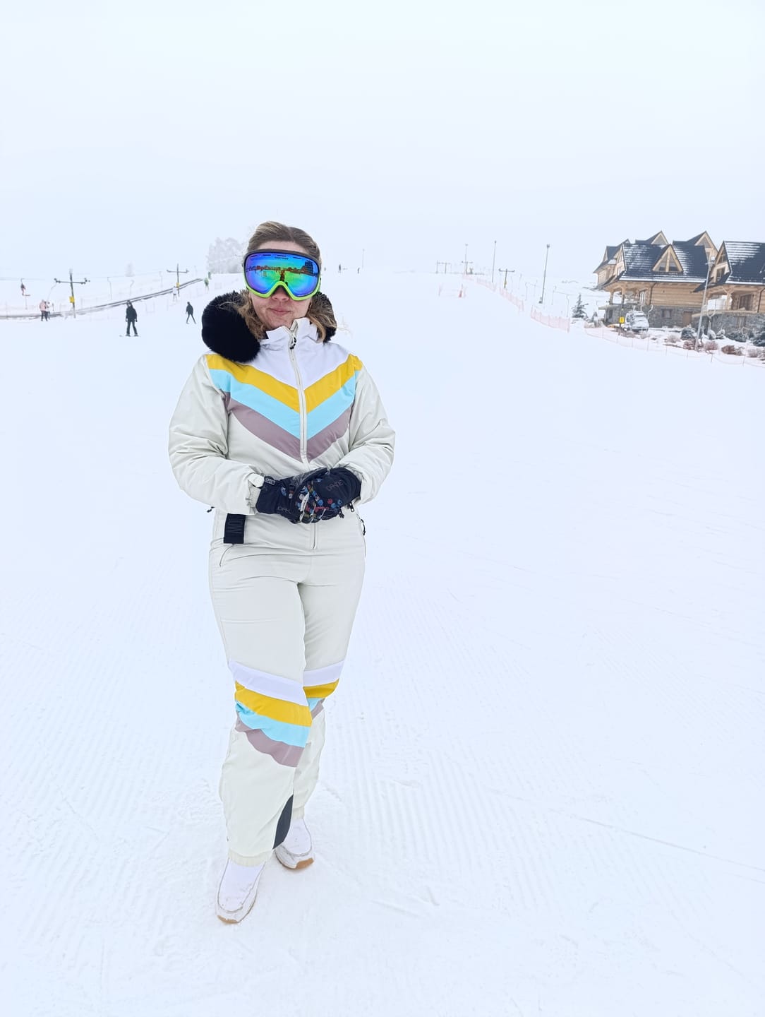 Customer photo review of Women's Ivory Color Blocking Snow-Resistant Ventilated One-Piece Snow Suit
