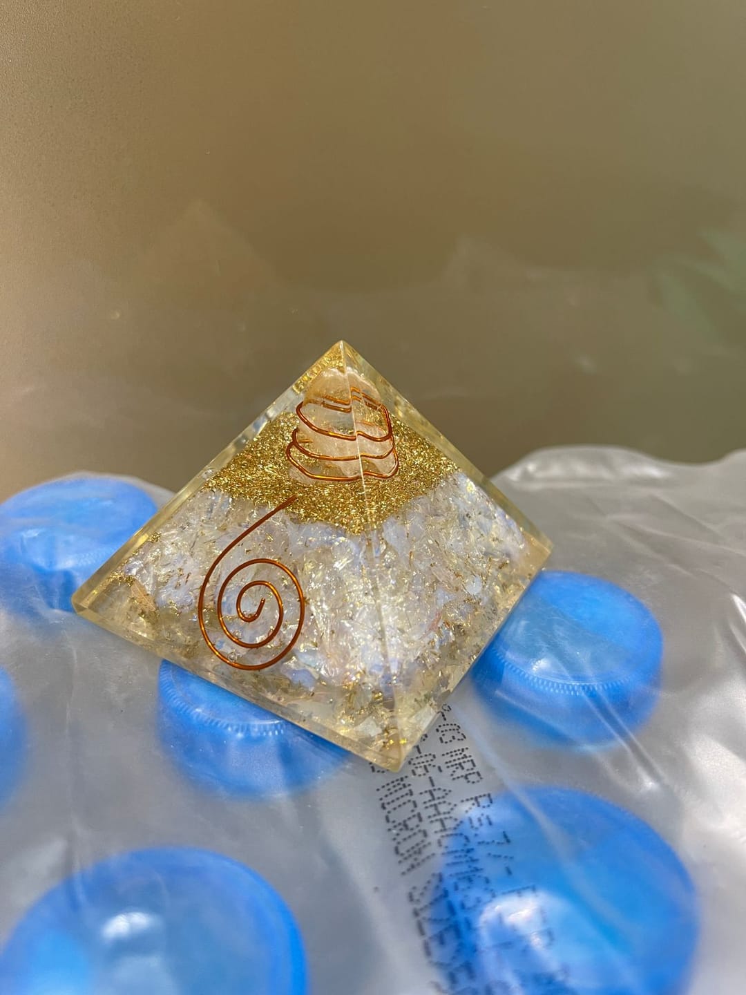 Customer photo review of Natural Selenite Orgone Pyramid For Energy Cleansing | Real Selenite / White Agate Orgonite Pyramid By Vastu Mandir