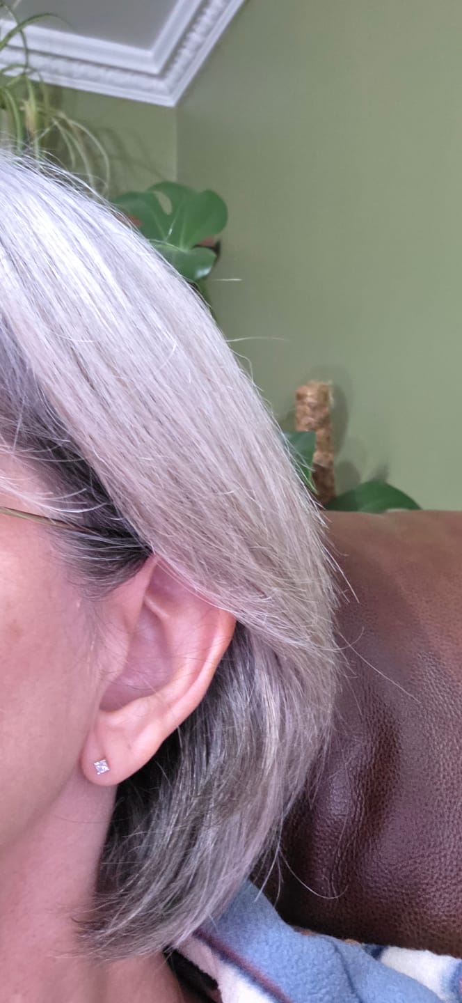 Customer photo review of World's First Princess Cut Lab Grown Diamond Sleep Stud Earrings