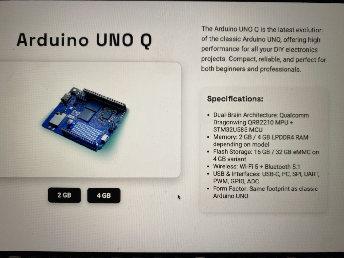 Customer photo review of Arduino® UNO™ Q 4GB