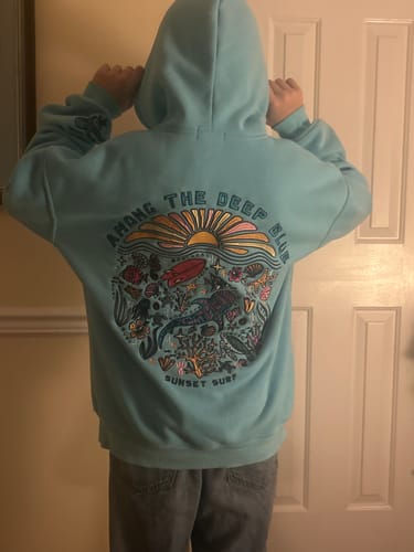 Customer photo review of Blue Whale Shark Tropics Hoodie