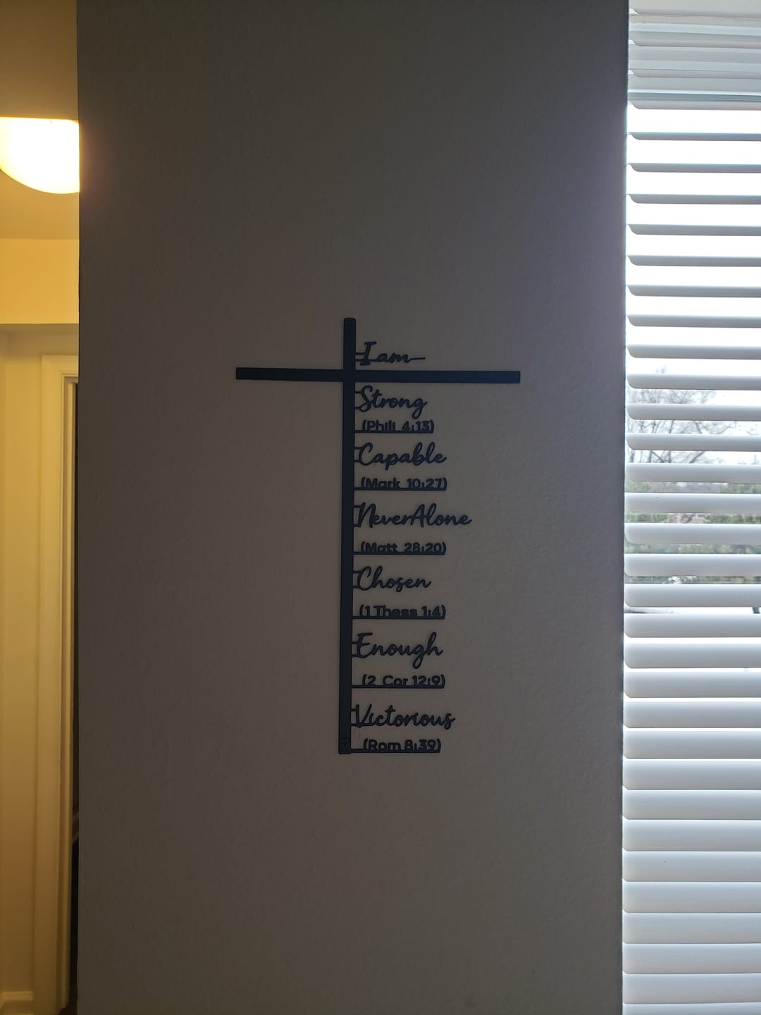 Customer photo review of Christianartworkshop Biblical Verse Cross Metal Wall Decor: Daily Faith Reminder