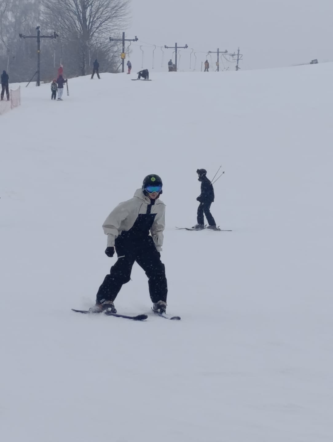 Customer photo review of Men's White & Black Insulated Color-block Utility Baggy One-Piece Ski Suit