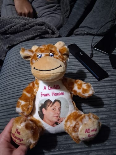 Customer photo review of A Cuddle from Heaven Personalised Photo Teddy Bear