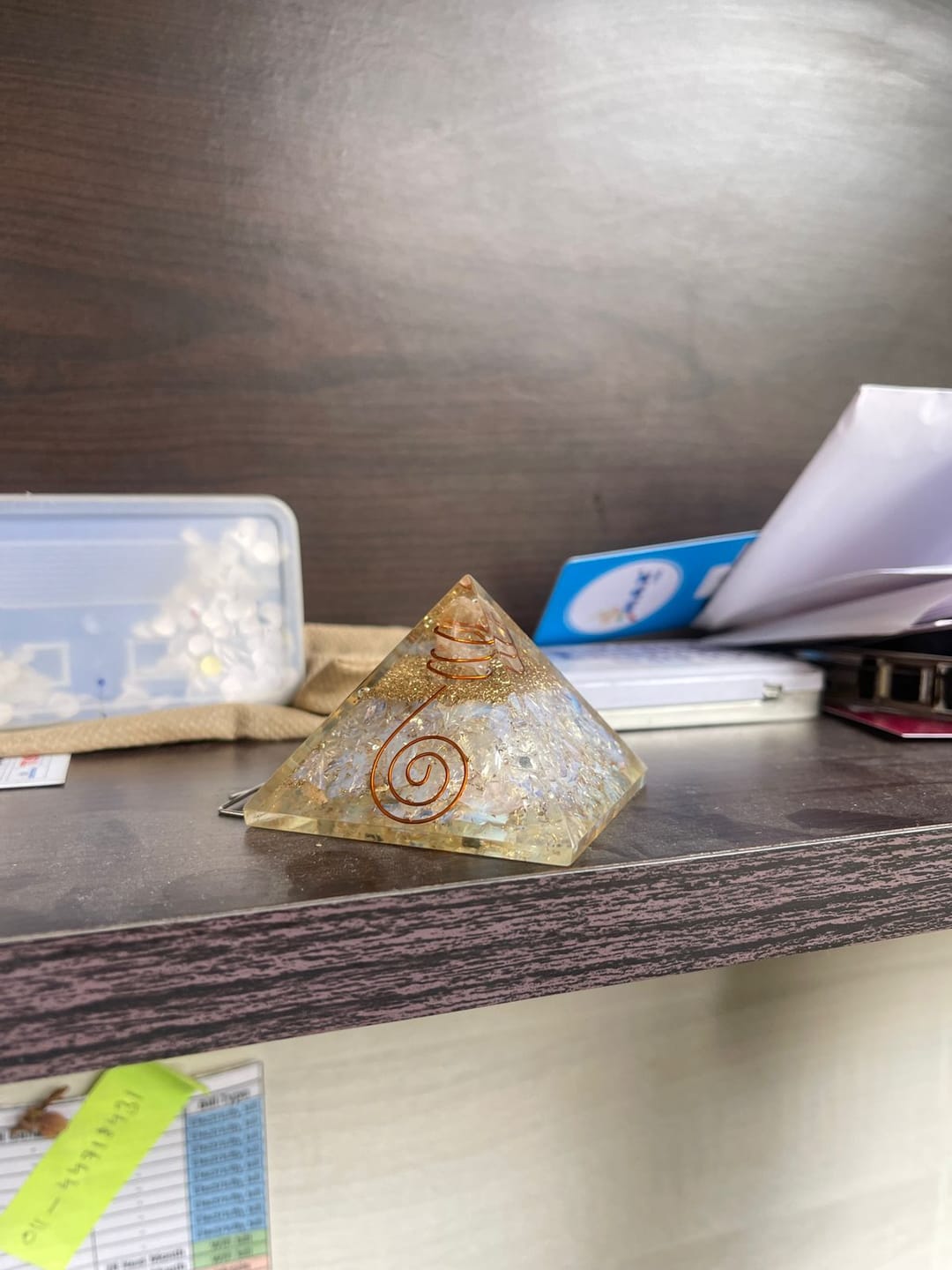 Customer photo review of Natural Selenite Orgone Pyramid For Energy Cleansing | Real Selenite / White Agate Orgonite Pyramid By Vastu Mandir