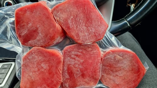 Customer photo review of Yellowfin Tuna Loin Steaks (High Grade Frozen)