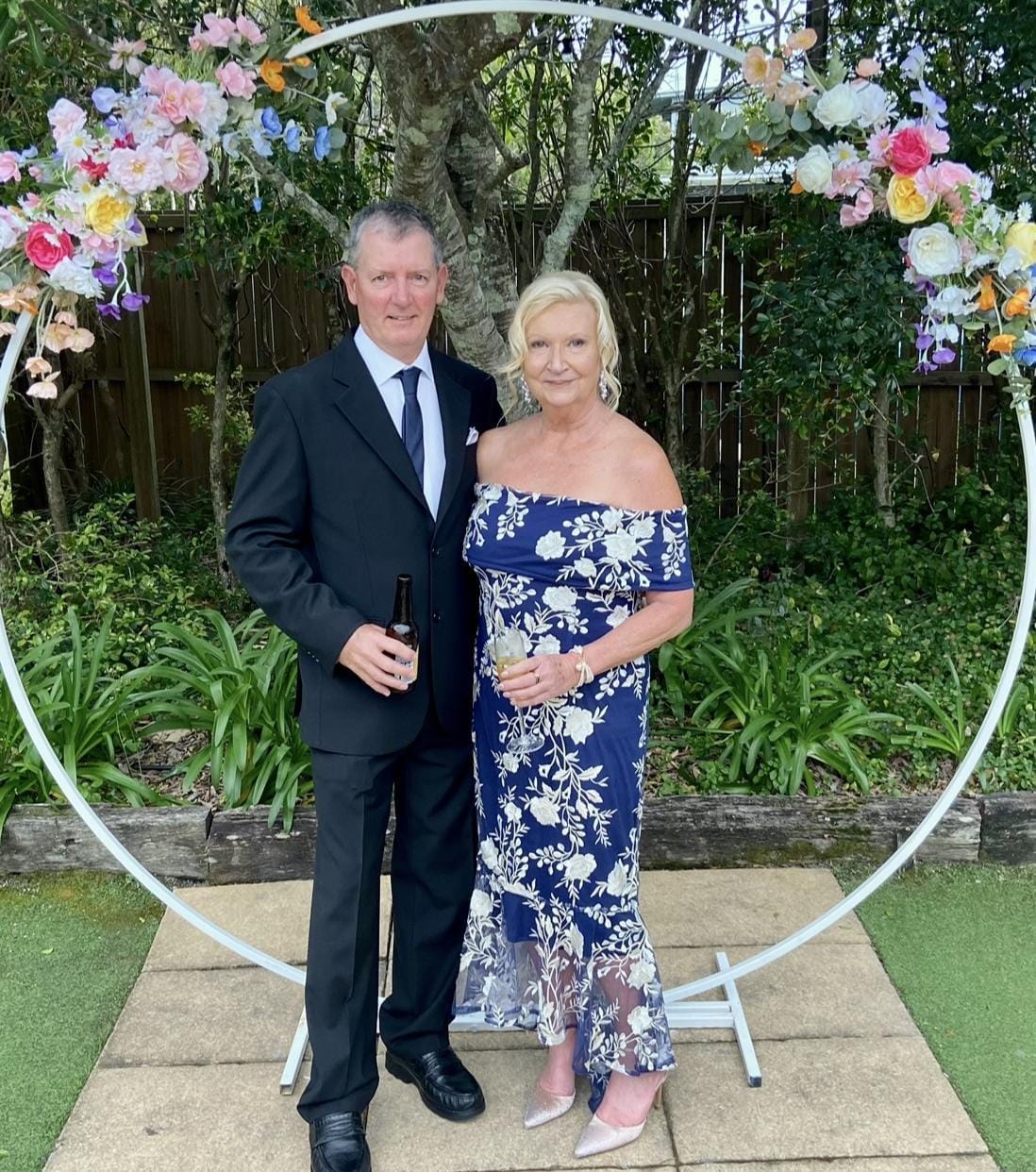 Customer photo review of Harriet Navy Embroidered Evening Gown