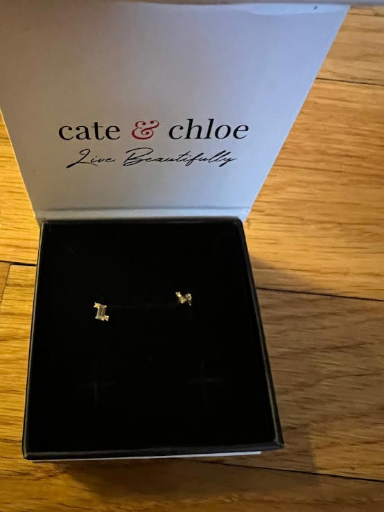 Customer photo review of Kimberly 18k White Gold Plated Solitaire Stud Earrings with Swarovski Crystals