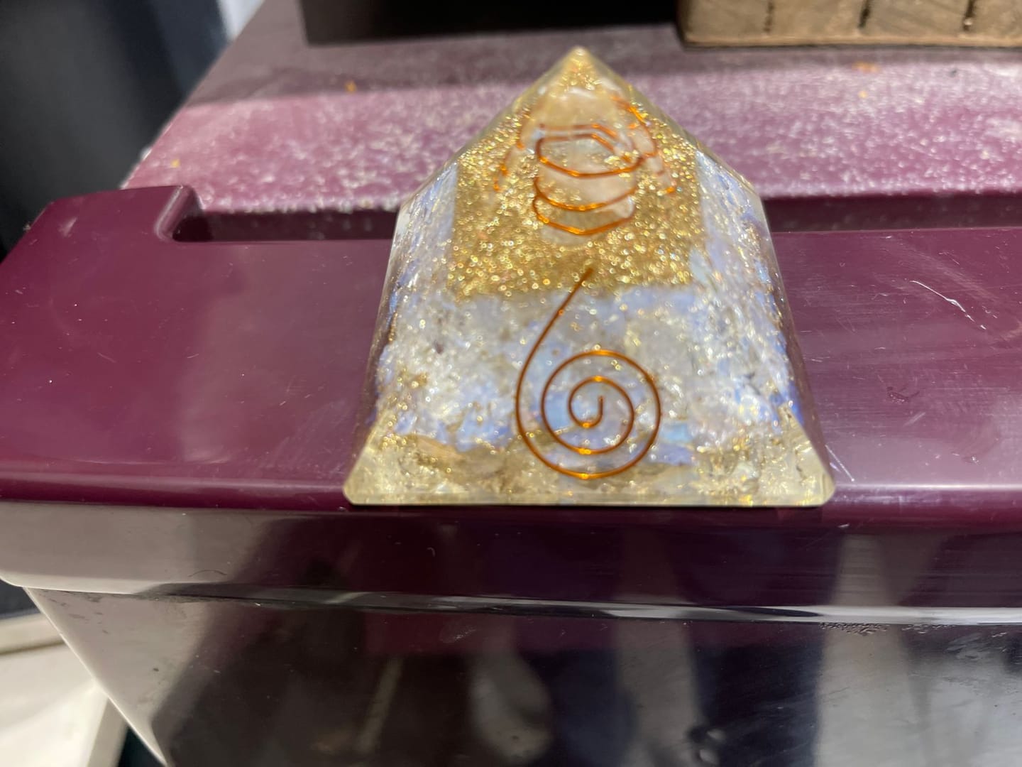 Customer photo review of Natural Selenite Orgone Pyramid For Energy Cleansing | Real Selenite / White Agate Orgonite Pyramid By Vastu Mandir