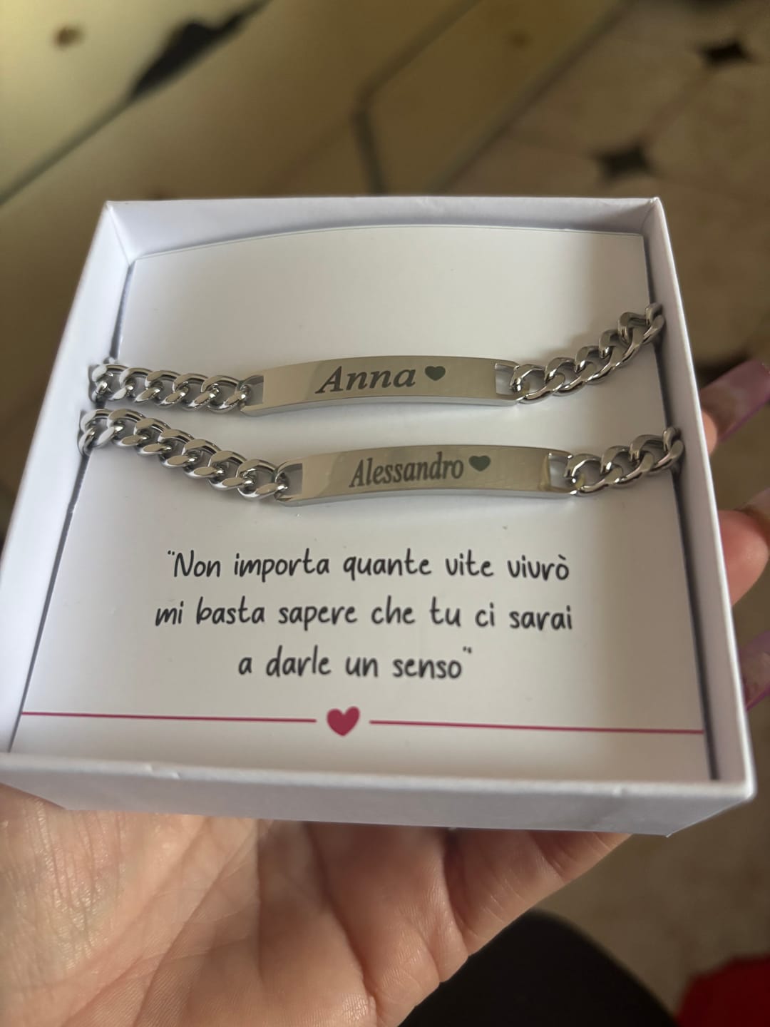 Customer photo review of Coppia di Bracciali Amore Eterno Personalizzati con incisione