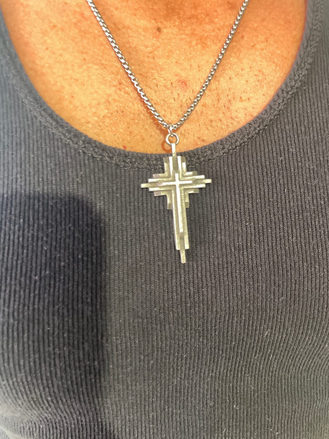 Customer photo review of FREE Today: Structured Alloy Cross Necklace: Modern Layered Faith Jewelry