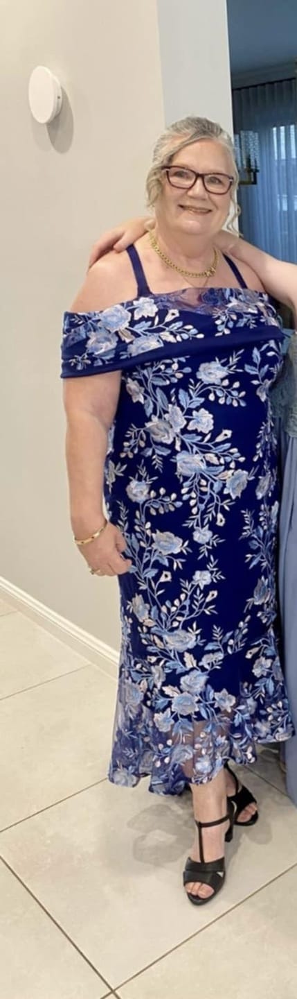 Customer photo review of Harriet Blue Embroidered Evening Gown