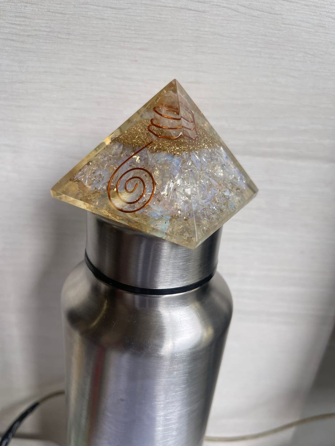 Customer photo review of Natural Selenite Orgone Pyramid For Energy Cleansing | Real Selenite / White Agate Orgonite Pyramid By Vastu Mandir