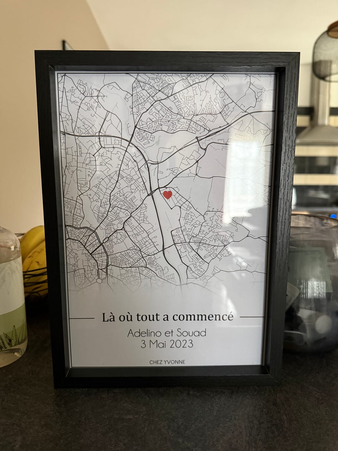 Customer photo review of Affiche Personnalisée Couple La où tout a commencé – Amour & Lieu De Rencontre