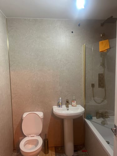 Customer photo review of Premium Beige Concrete Matt Shower Wall Panel – 1M x 2.4M