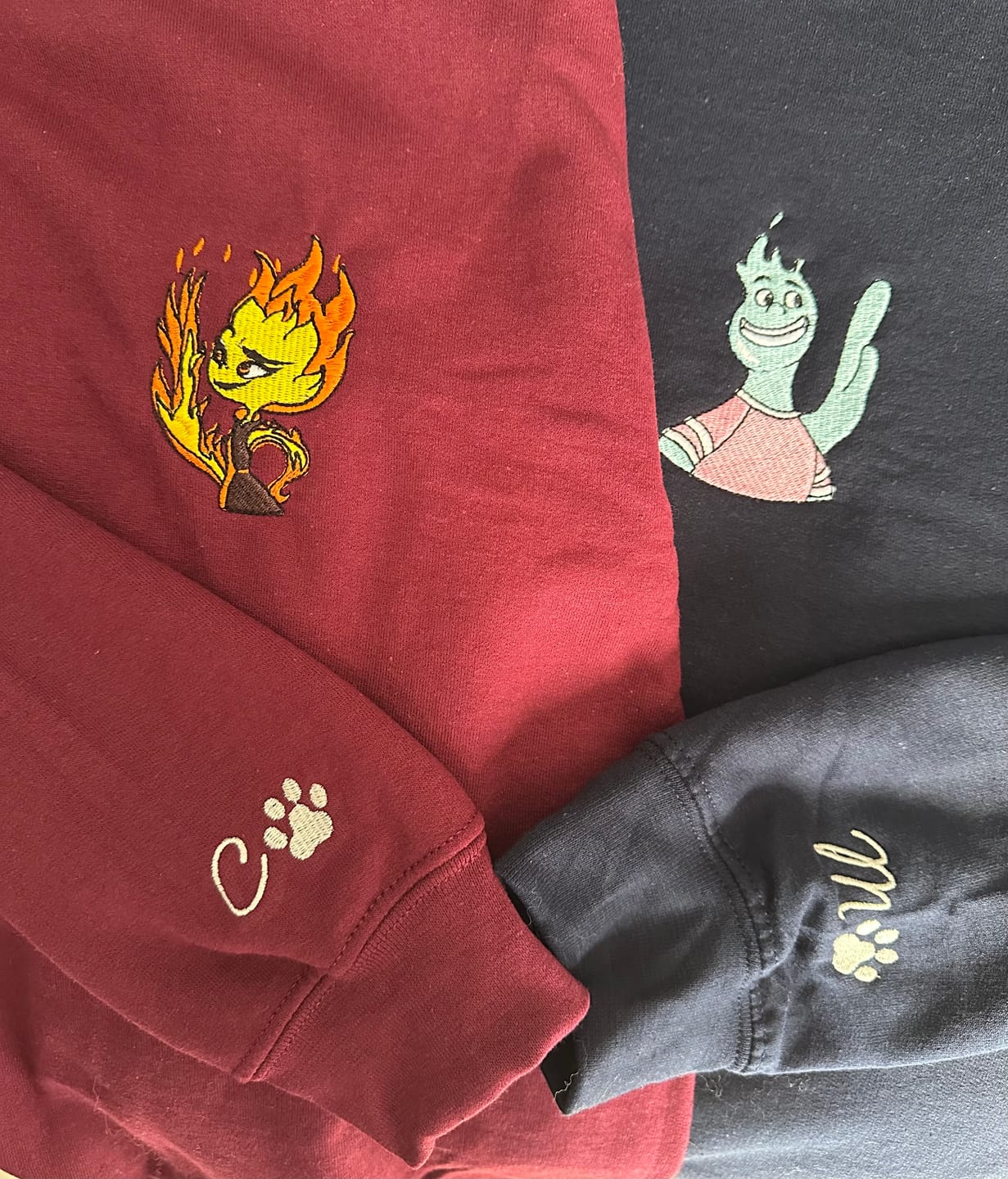 Customer photo review of Custom Embroidered Hoodies For Couples, Personalized His & Her Hoodies, Cute Fire & Water Couples Embroidered Hoodie