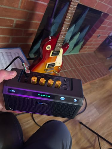 Customer photo review of TuneBomb 10W Portable, Rechargeable Practice Mini Amp – For Guitar & Bass