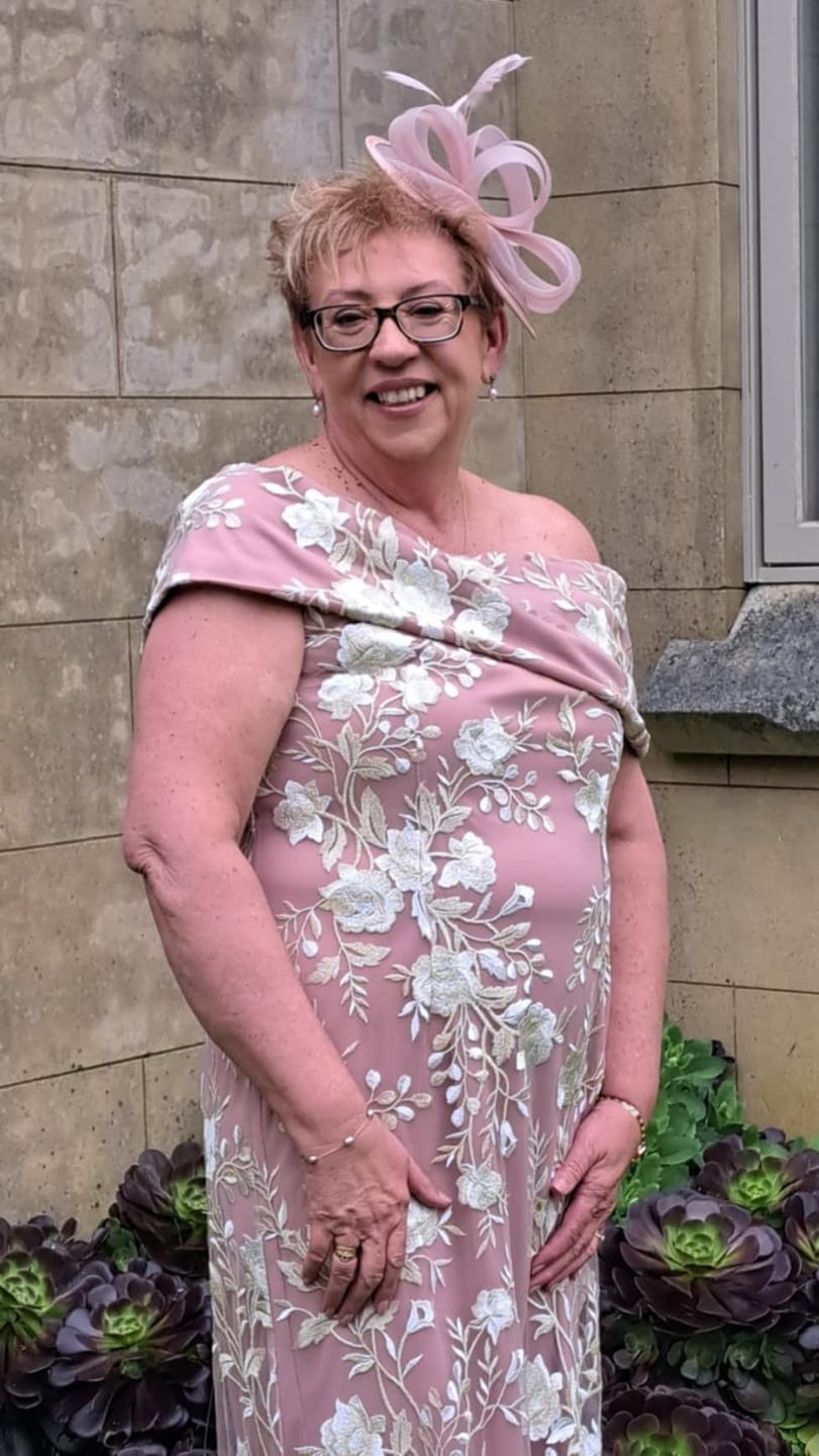Customer photo review of Harriet Blush Embroidered Evening Gown