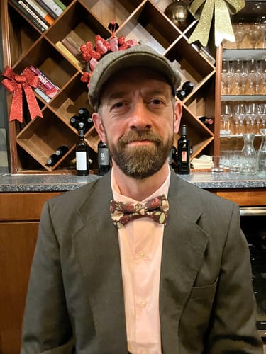 Customer photo review of Maroon Floral Bow Tie & Black Suspenders Set