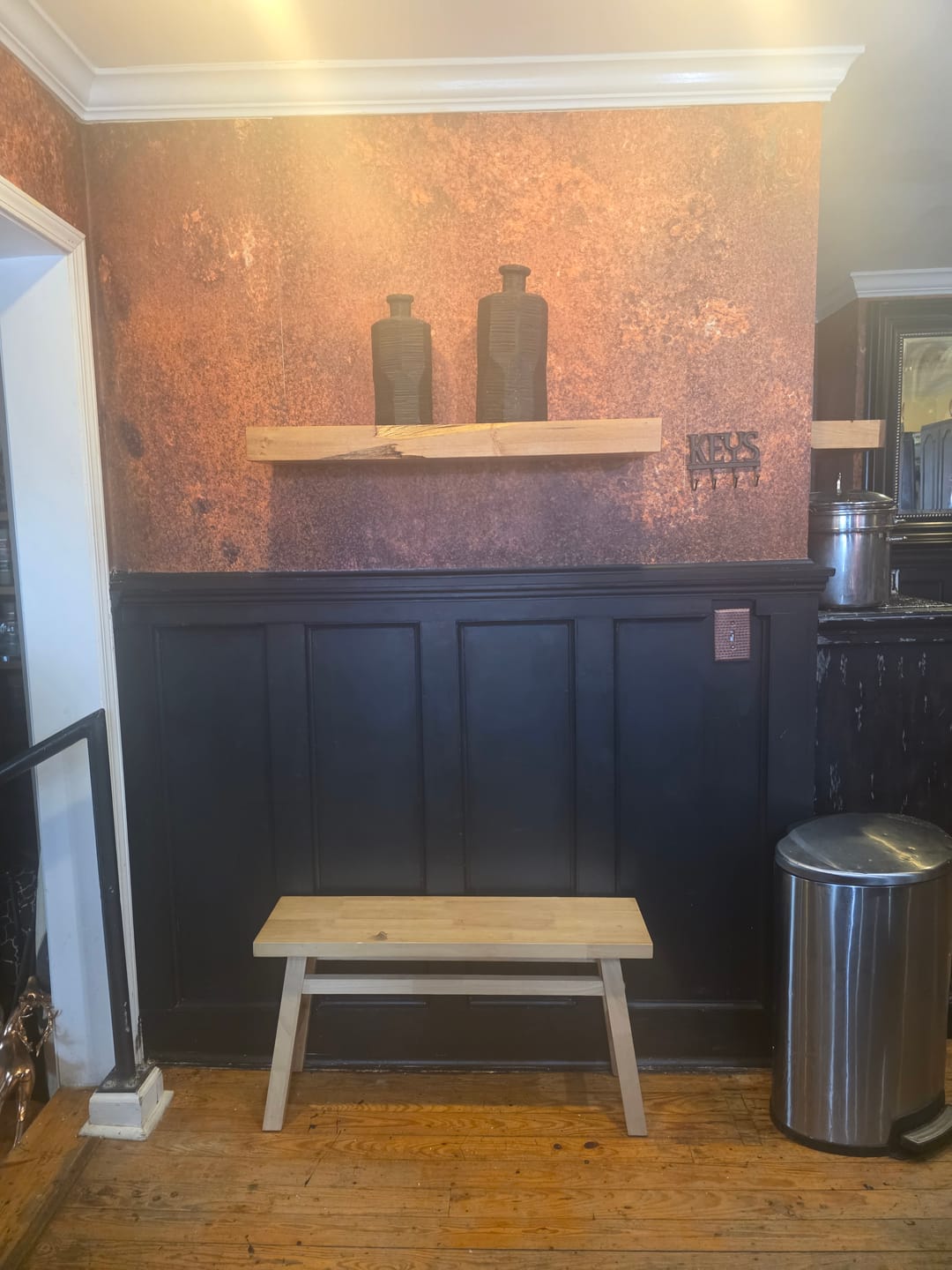Customer photo review of Distressed 3" Thick Floating Shelves