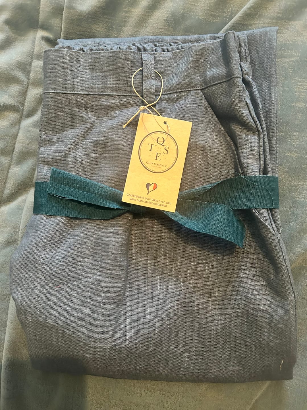 Customer photo review of Pantalon Nestor lin bleu doux