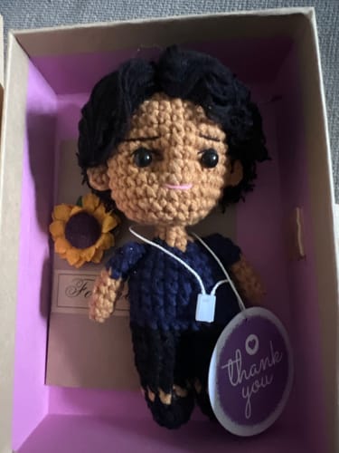 Customer photo review of Dolly® Personalized Crochet Doll with Photo Card